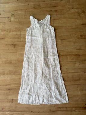DKNY Pure 100% Linen White Maxi Dress Sleeveless Minimalist Summer S
